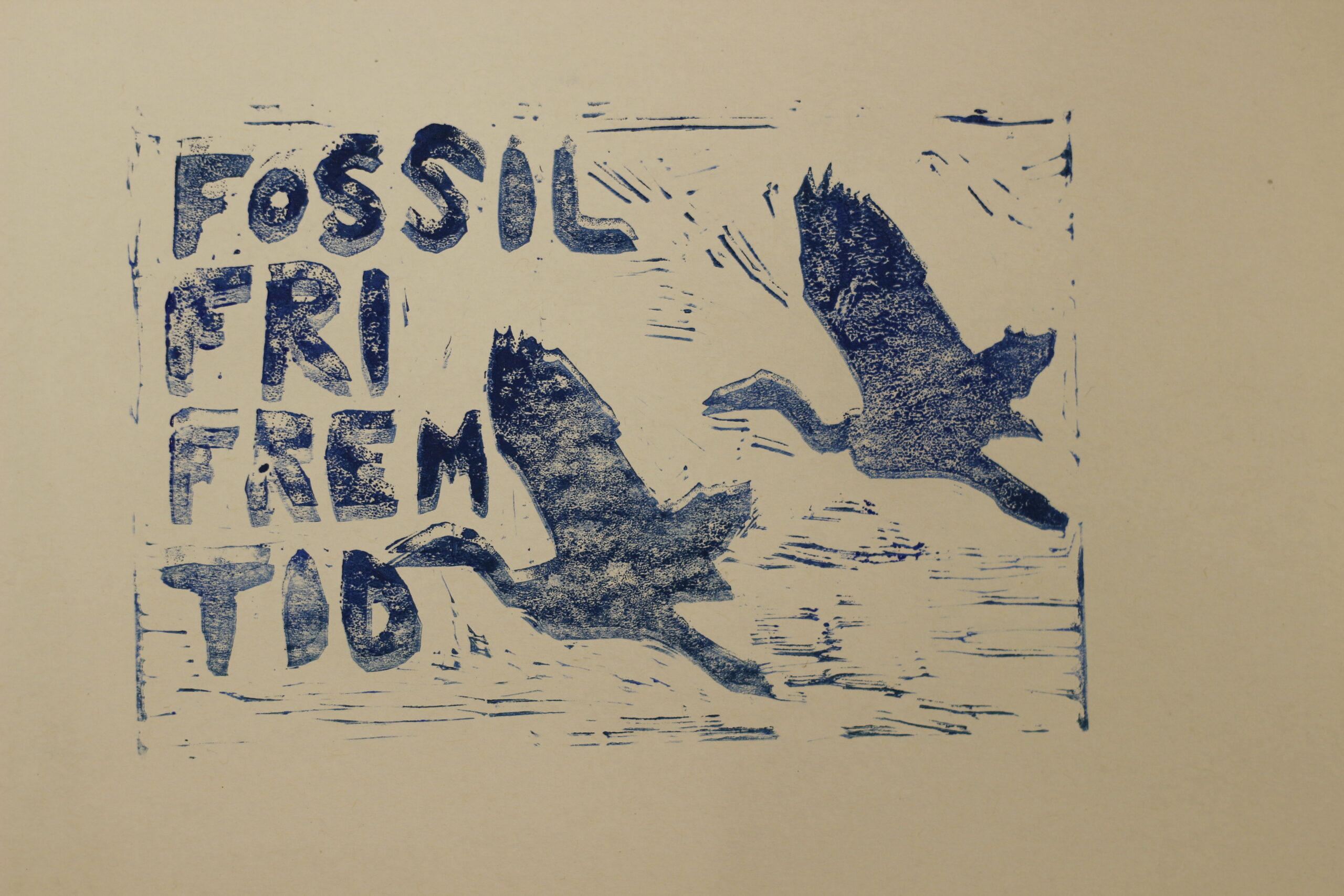 Tegning med teksten Fossilfri Fremtid og et par fugle