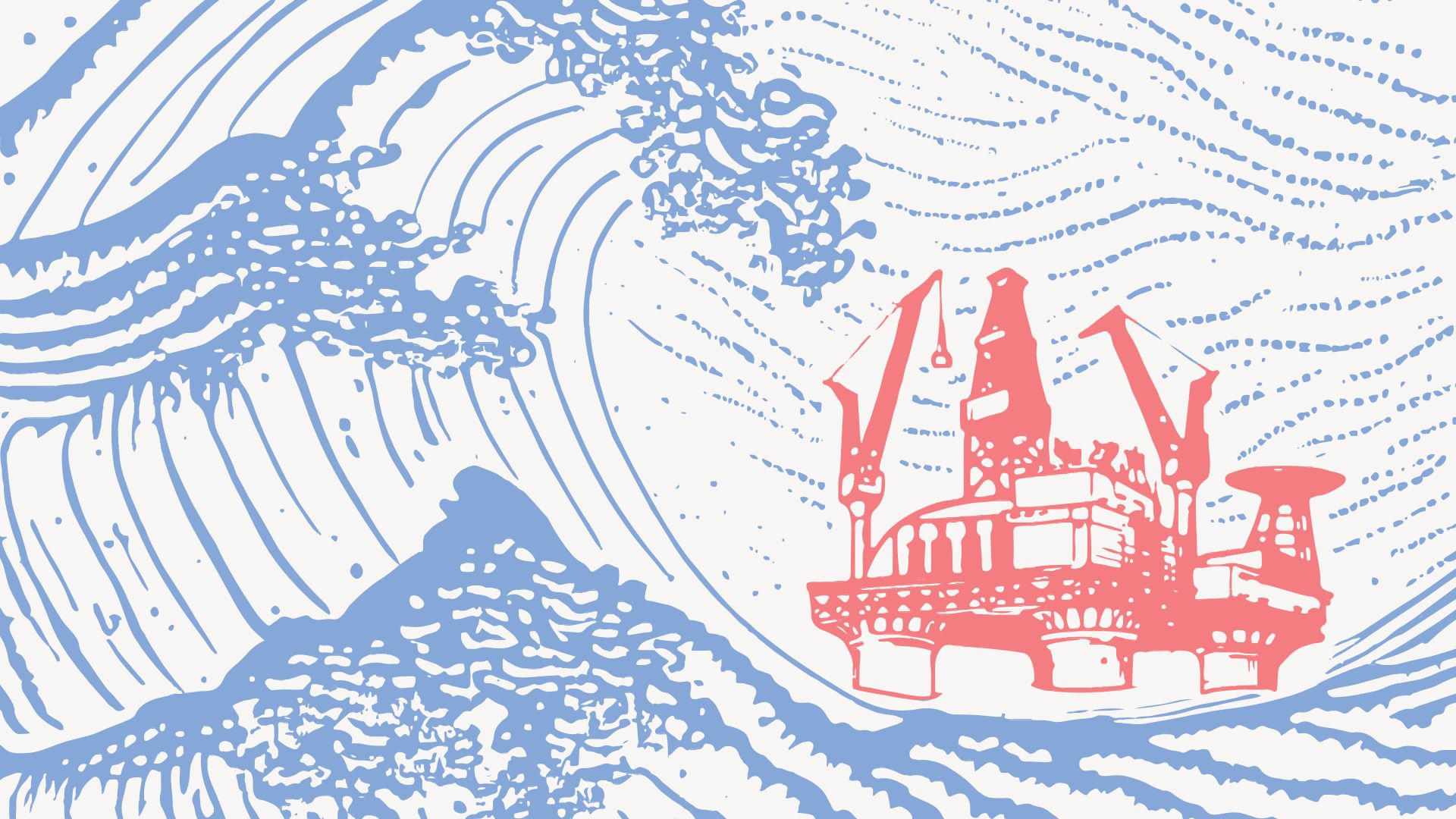 En tegning af en olieplatform i et stormombrust hav